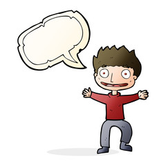 cartoon grinning boy with speech bubble