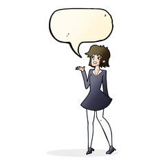 cartoon pretty woman in dress with speech bubble