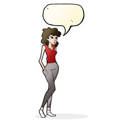 cartoon pretty woman  with speech bubble