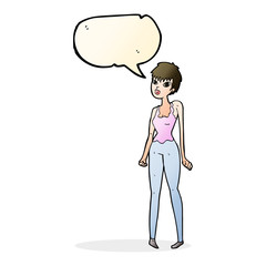 cartoon pretty woman  with speech bubble