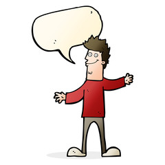 cartoon happy man with speech bubble