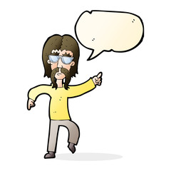 cartoon hippie man wearing glasses with speech bubble
