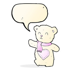 cartoon white teddy bear with love heart with speech bubble