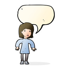 cartoon cautious woman with speech bubble