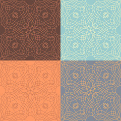 Vector set of outlined calligraphic seamless patterns.