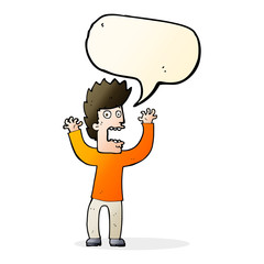cartoon terrified man with speech bubble