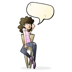 cartoon woman posing on chair with speech bubble