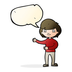cartoon happy person with speech bubble