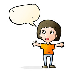 cartoon happy person with speech bubble