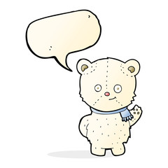 cute cartoon polar bear waving with speech bubble