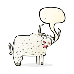 cartoon hairy cow with speech bubble