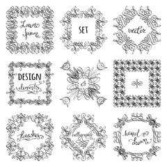 Vector set of hand-drawn calligraphic frames.