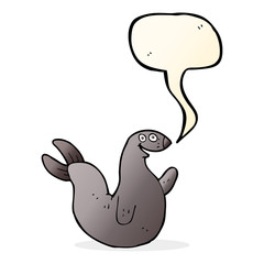 cartoon happy seal with speech bubble