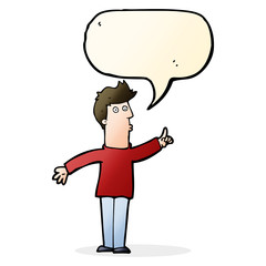 cartoon man advising caution with speech bubble