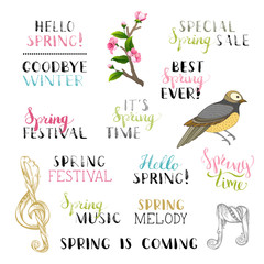 Vector set of hand-drawn spring design elements.
