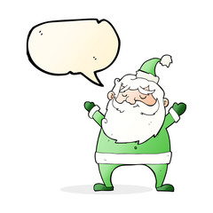 jolly santa cartoon with speech bubble