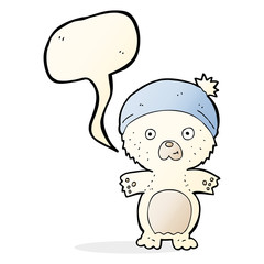 cartoon cute polar bear in hat with speech bubble