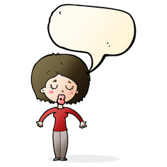 cartoon woman with closed eyes with speech bubble