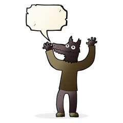 cartoon wolf man with speech bubble