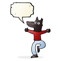 cartoon wolf man with speech bubble