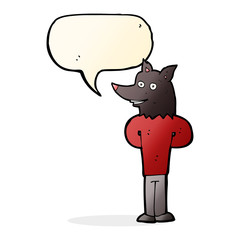 cartoon wolf man with speech bubble