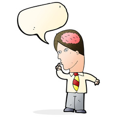 cartoon businessman with huge brain with speech bubble