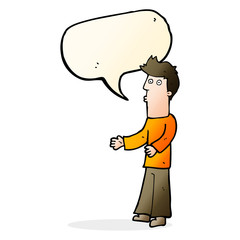 cartoon man explaining with speech bubble