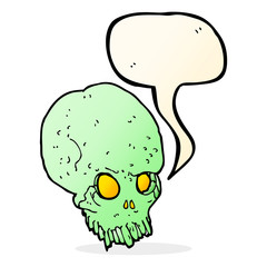 cartoon spooky skull with speech bubble