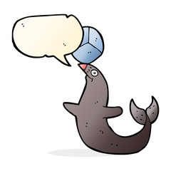 cartoon performing seal with speech bubble