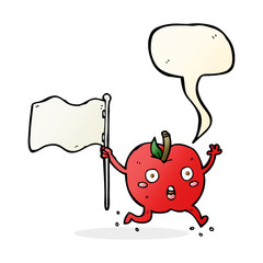 cartoon funny apple with flag with speech bubble