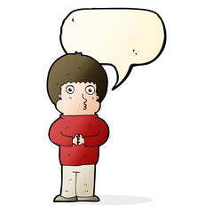 cartoon shy boy with speech bubble
