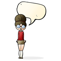 cartoon librarian woman with speech bubble