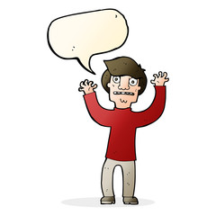 cartoon terrified man with speech bubble