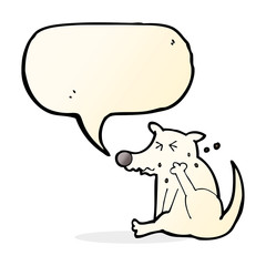 cartoon dog scratching with speech bubble