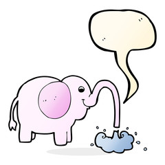 cartoon elephant squirting water with speech bubble