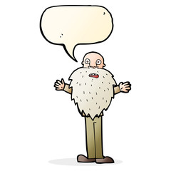 cartoon bearded old man with speech bubble