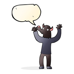 cartoon happy werewolf man with speech bubble