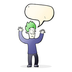 cartoon happy vampire man with speech bubble