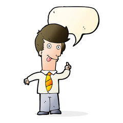 cartoon office man with crazy idea with speech bubble