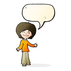 cartoon happy woman with speech bubble