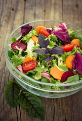 Mixed salad with lettuce, arugula, tomato and carrots
