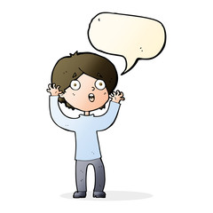 cartoon frightened man with speech bubble