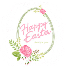 vector hand drawn easter lettering greeting quote with egg and watercolor imitation flowers - 103443699