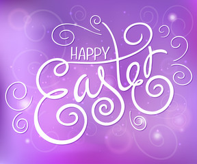 vector hand drawn easter lettering greeting quote with swirl and curl  on blur background