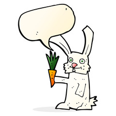 cartoon rabbit with carrot with speech bubble