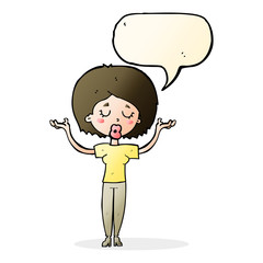 cartoon peaceful woman with speech bubble