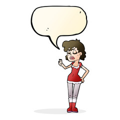 cartoon woman making dismissive gesture with speech bubble