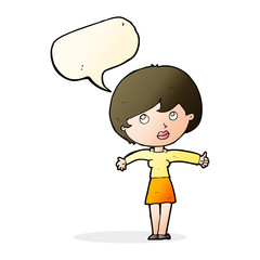 cartoon woman giving thumbs up with speech bubble