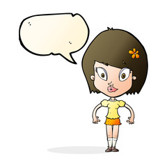 cartoon pretty woman with speech bubble