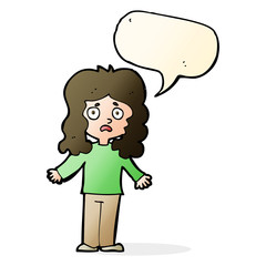 cartoon worried woman with speech bubble